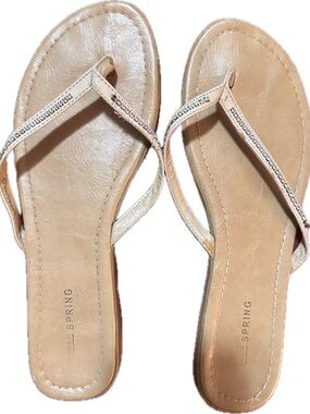 Call It Spring Champagne Rhinestone Thong Sandals